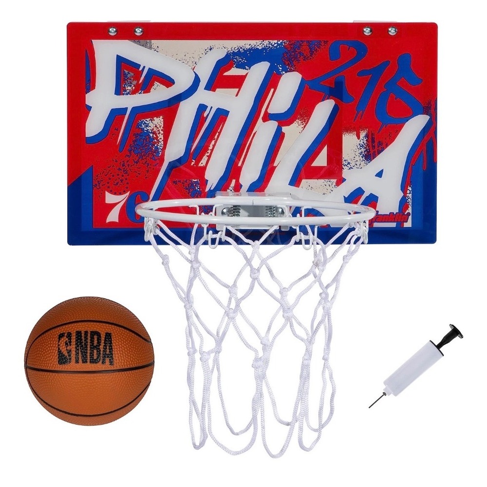 Franklin NBA Philadelphia 76ers Over The Door Mini Basketball Hoop Set with Ball